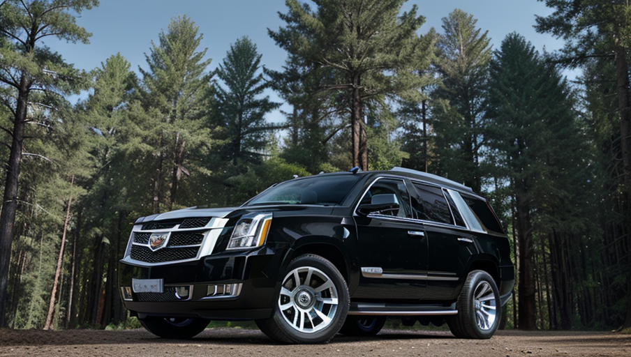 black cadillac escalade at forest